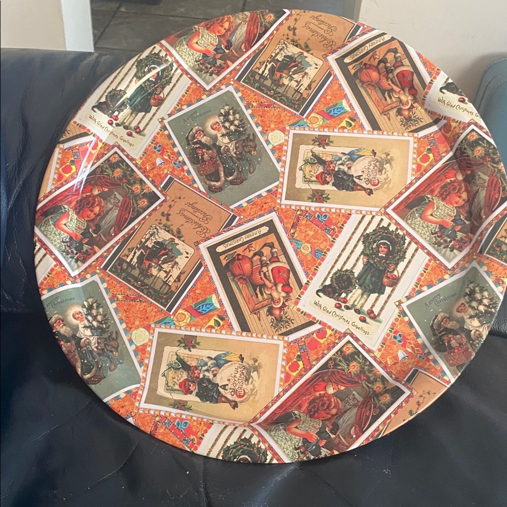 Vintage Style Decorative Tray with Colorful Card Design